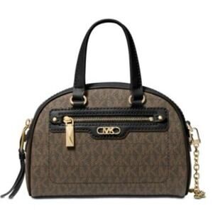 Michael Kors Black/Brown Williamsburg Logo Extra Small Bowling Crossbody/Purse